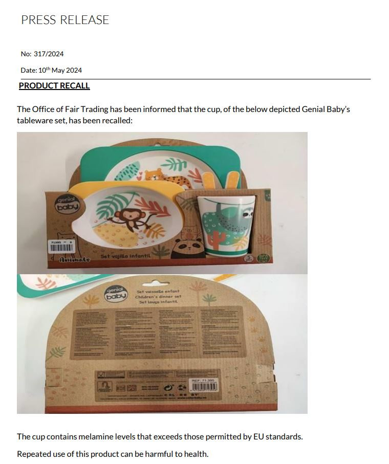 Product Recall - Melamine cup! Image